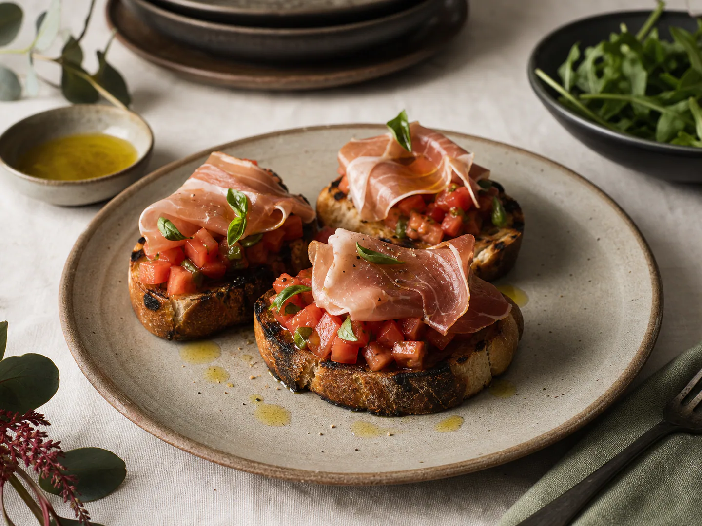 Tomato, Prosciutto & Basil Bruschetta